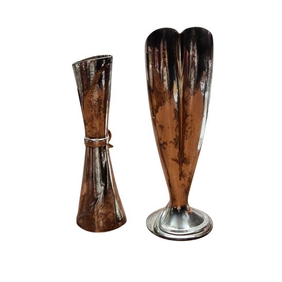 2 Silver Bud Vase Heart Shaped International Silver Company Gold Bow Davco - Picture 2 of 6